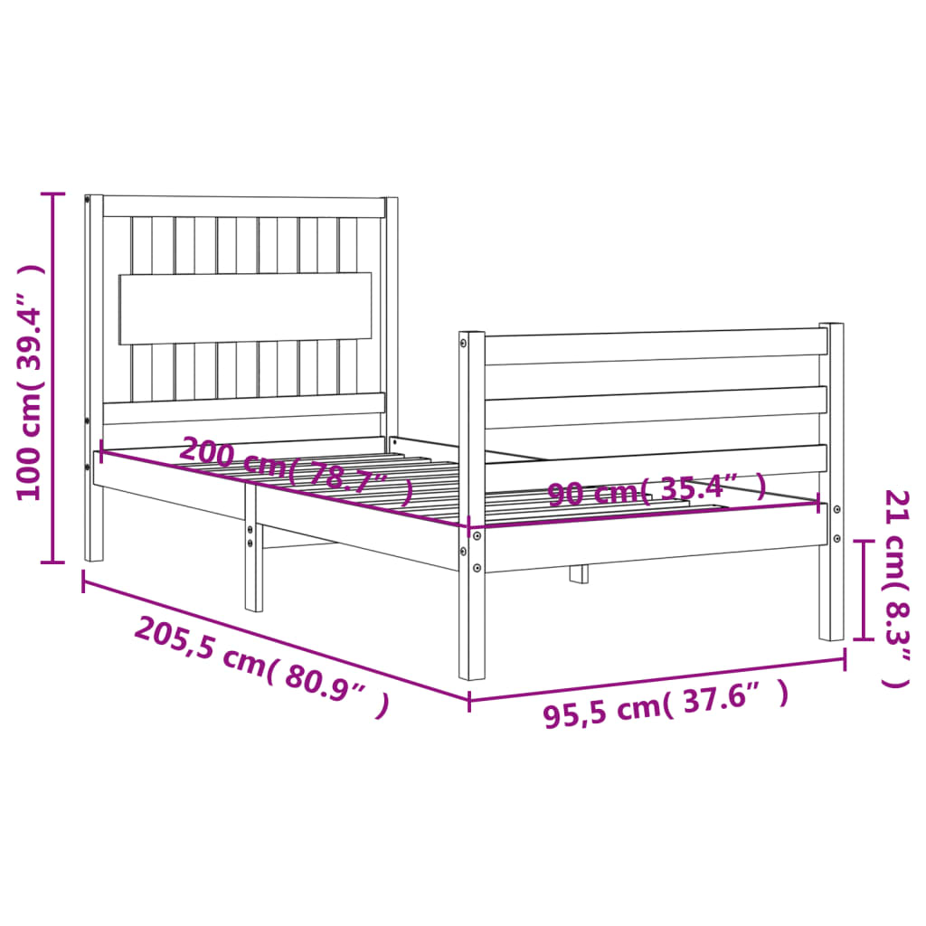 vidaXL Bed Frame without Mattress 90x200 cm Solid Wood