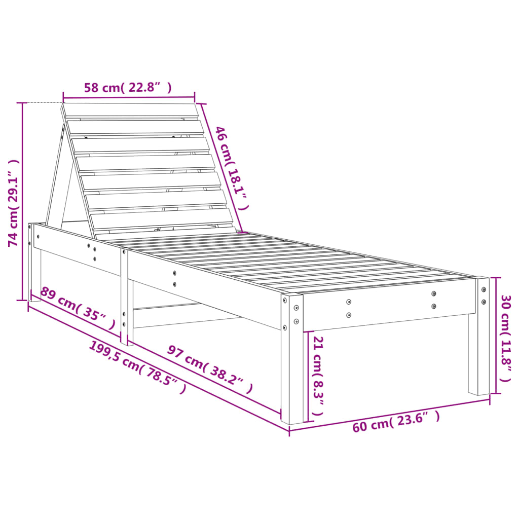 vidaXL Sun Loungers 2 pcs White 199.5x60x74 cm Solid Wood Pine