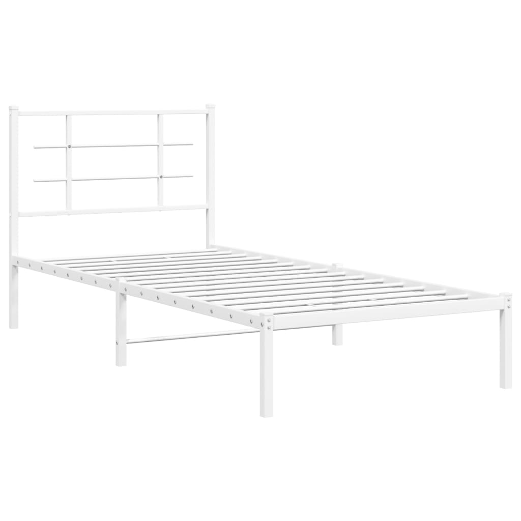 vidaXL Metal Bed Frame without Mattress with Headboard White 90x200 cm