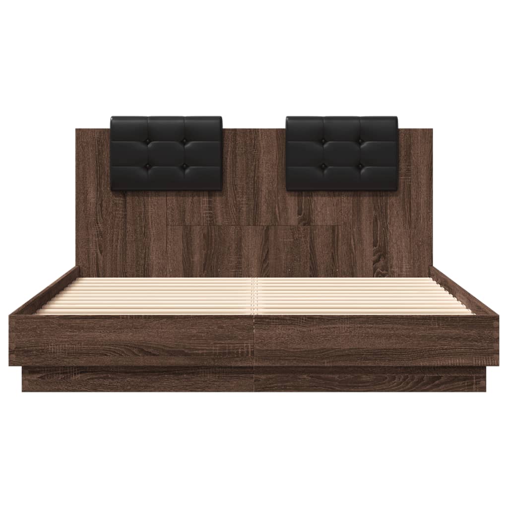 vidaXL Bed Frame with LED without Mattress Brown Oak 150x200 cm King Size