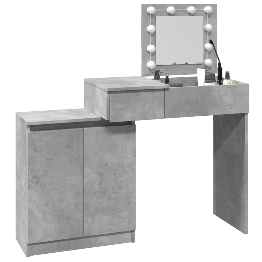 vidaXL Dressing Table with LED Concrete Grey 115x37x110.5 cm