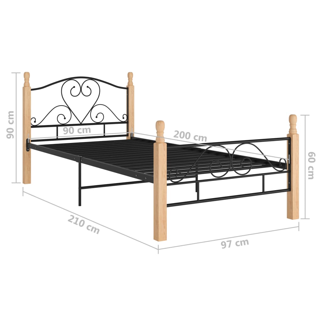 vidaXL Bed Frame without Mattress Black Metal 90x200 cm