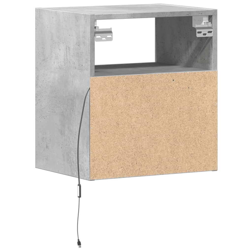 vidaXL Wall-mounted Bedside Cabinet with LED Lights Concrete Grey