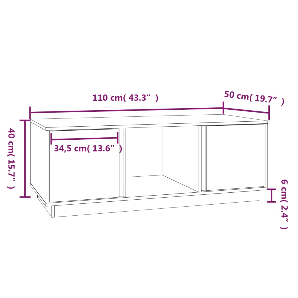 vidaXL Coffee Table Grey 110x50x40 cm Solid Wood Pine