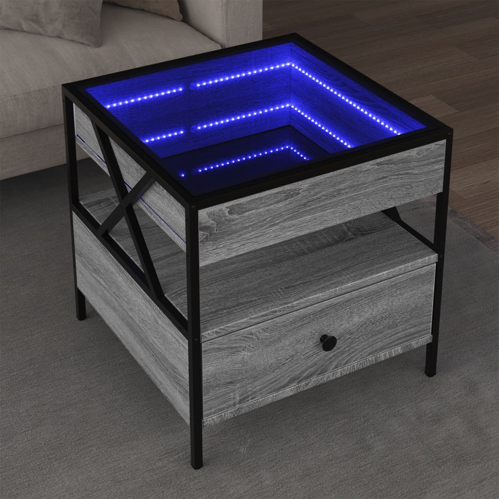 vidaXL Coffee Table with Infinity LED Grey Sonoma 50x50x51 cm