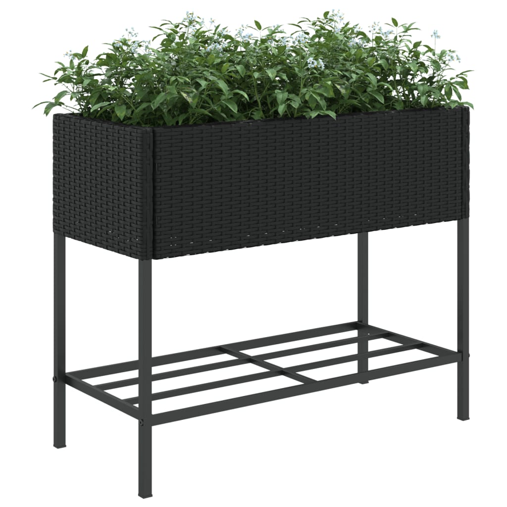 vidaXL Garden Planters with Shelf 2 pcs Black 90x40x75 cm Poly Rattan