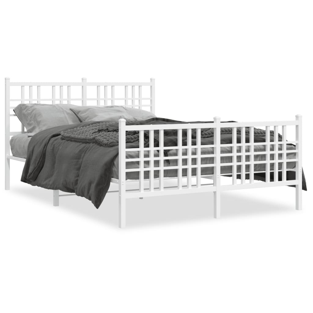 vidaXL Metal Bed Frame without Mattress with Footboard White 120x190 cm Small Double