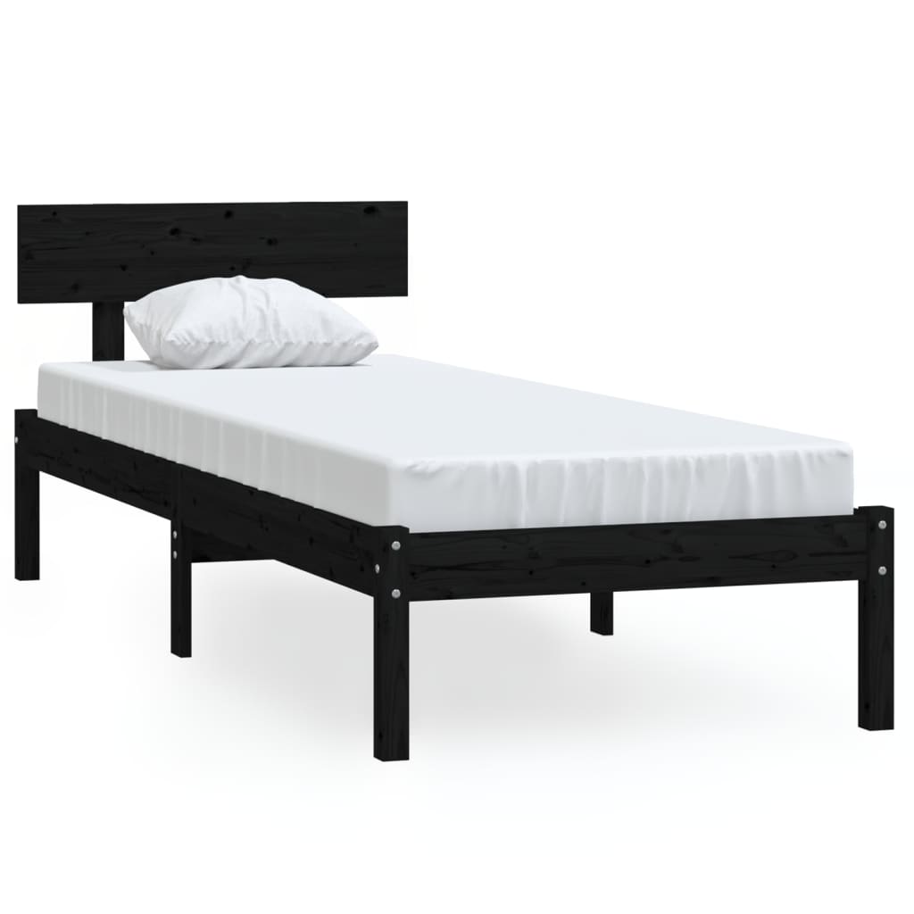 vidaXL Bed Frame without Mattress Black Solid Wood 100x200 cm