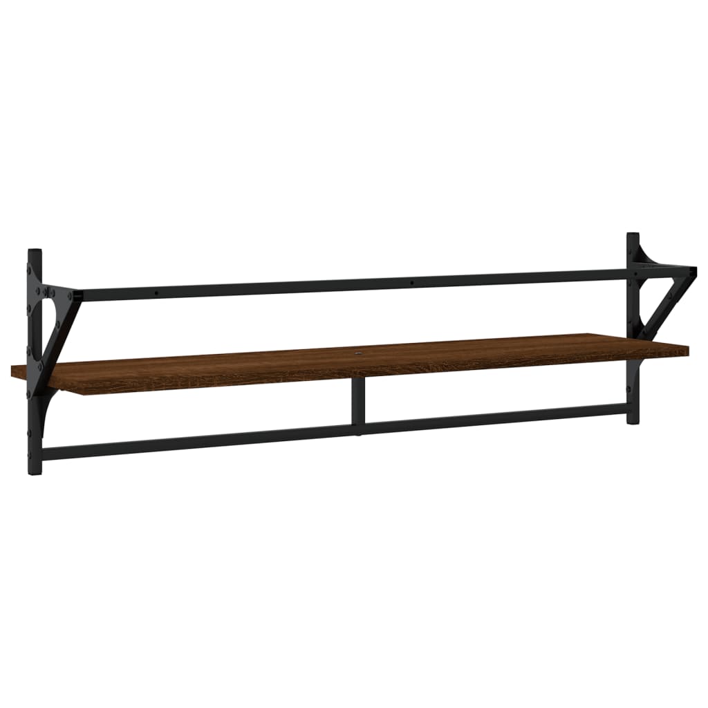 vidaXL Wall Shelves with Bars 2 pcs Brown Oak 100x25x30 cm