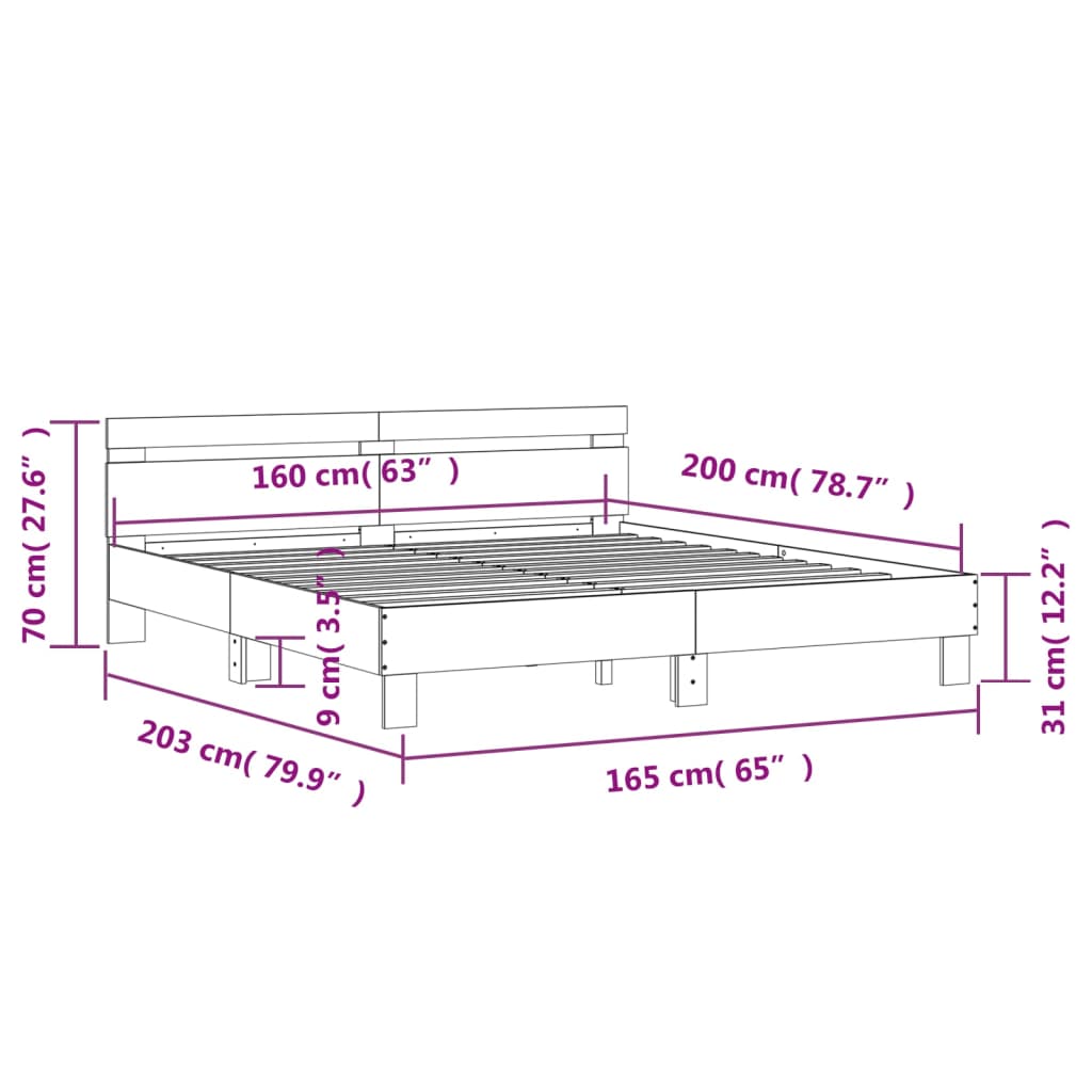 vidaXL Bed Frame with LED without Mattress Sonoma Oak 160x200 cm