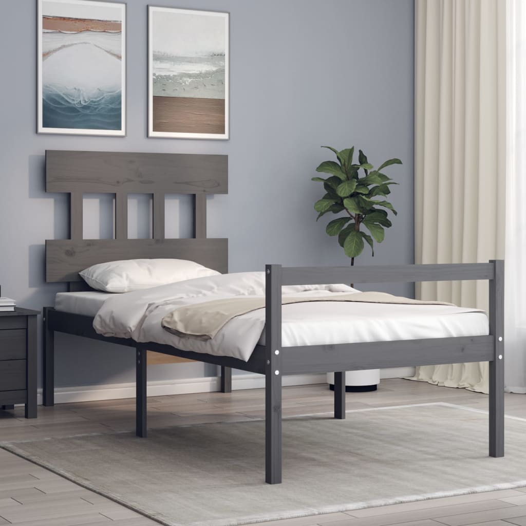 vidaXL Senior Bed without Mattress Grey 100x200 cm Solid Wood