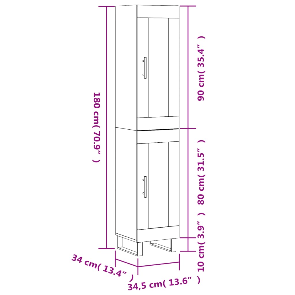 vidaXL Highboard Grey Sonoma 34.5x34x180 cm Engineered Wood