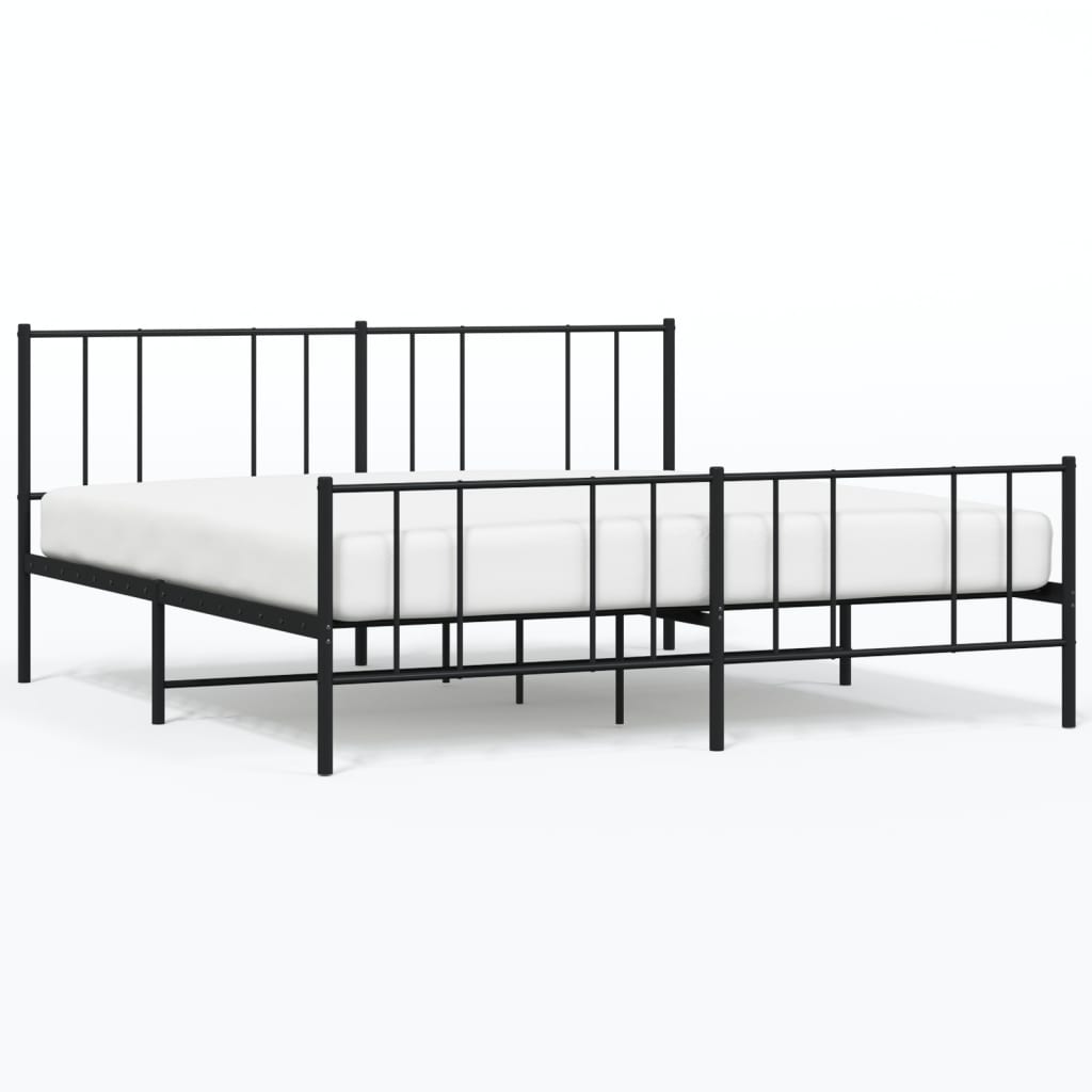 vidaXL Metal Bed Frame without Mattress with Footboard Black 180x200 cm Super King