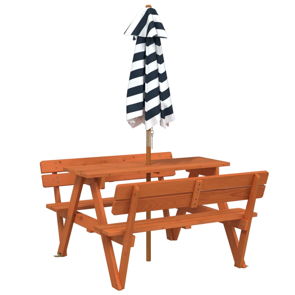 vidaXL Picnic Table for 4 Kids with Umbrella Solid Wood Fir