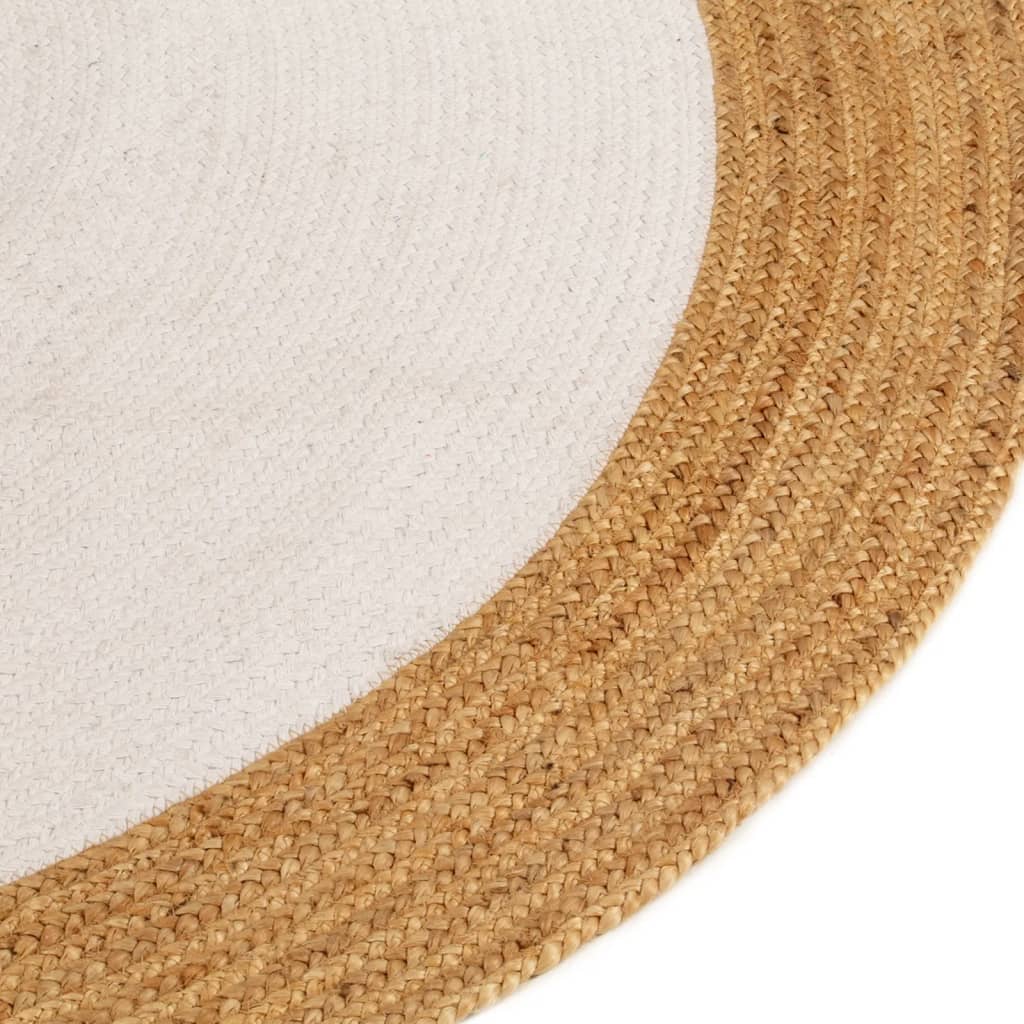 vidaXL Area Rug Braided White & Natural 150 cm Jute & Cotton Round