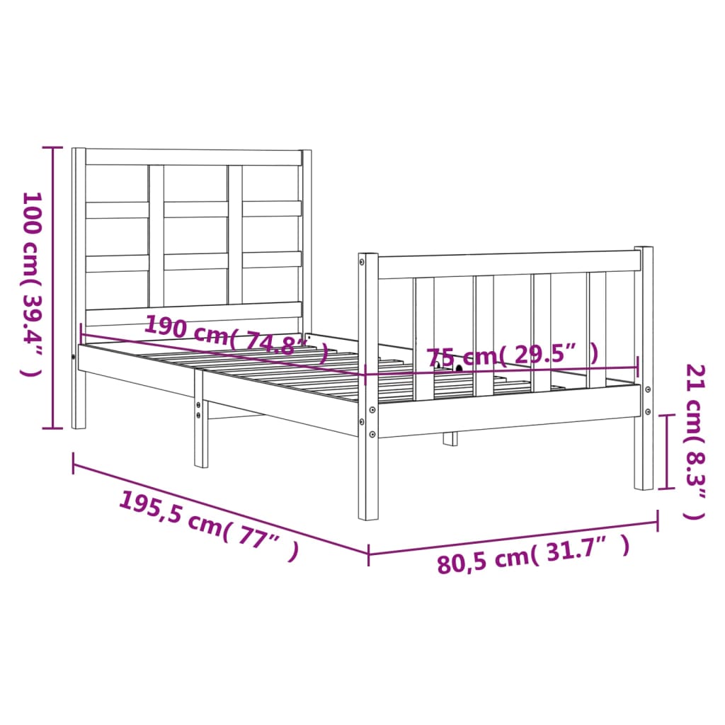 vidaXL Bed Frame without Mattress Small Single Solid Wood Pine