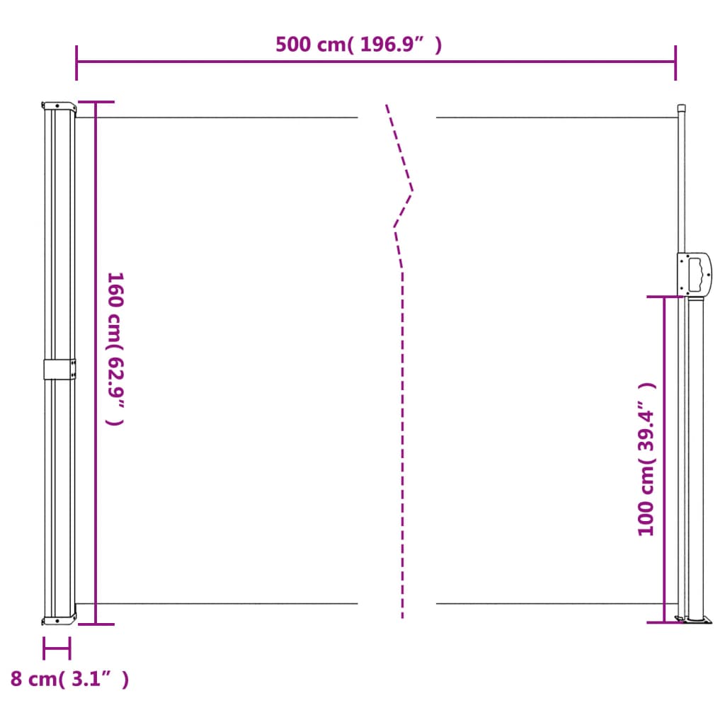 vidaXL Retractable Side Awning Terracotta 160x500 cm