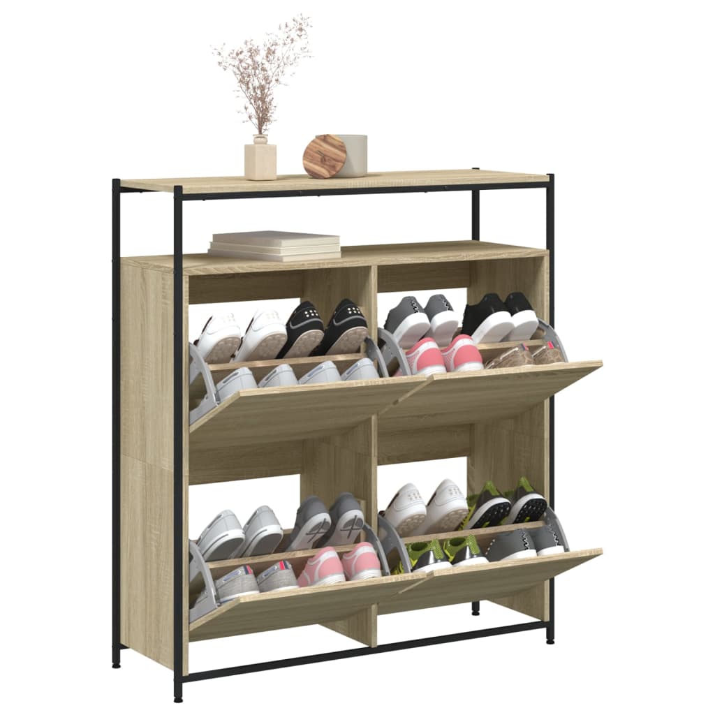 vidaXL Shoe Cabinet with 4 Flip-Drawers Sonoma Oak 100x34x112 cm