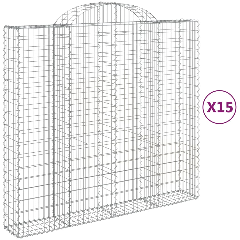 vidaXL Arched Gabion Baskets 15 pcs 200x50x180/200 cm Galvanised Iron