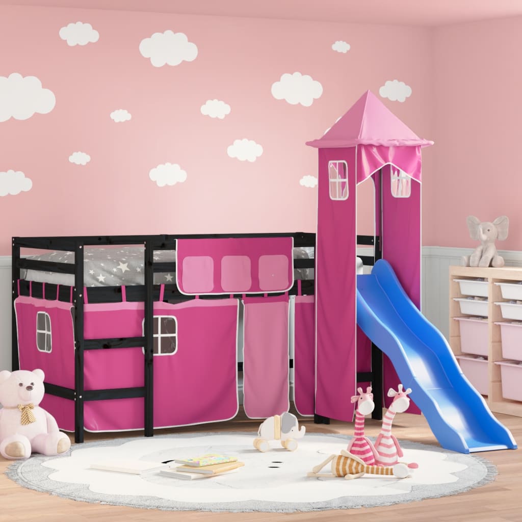 vidaXL Kids' Loft Bed with Tower without Mattress Pink 90x200 cm