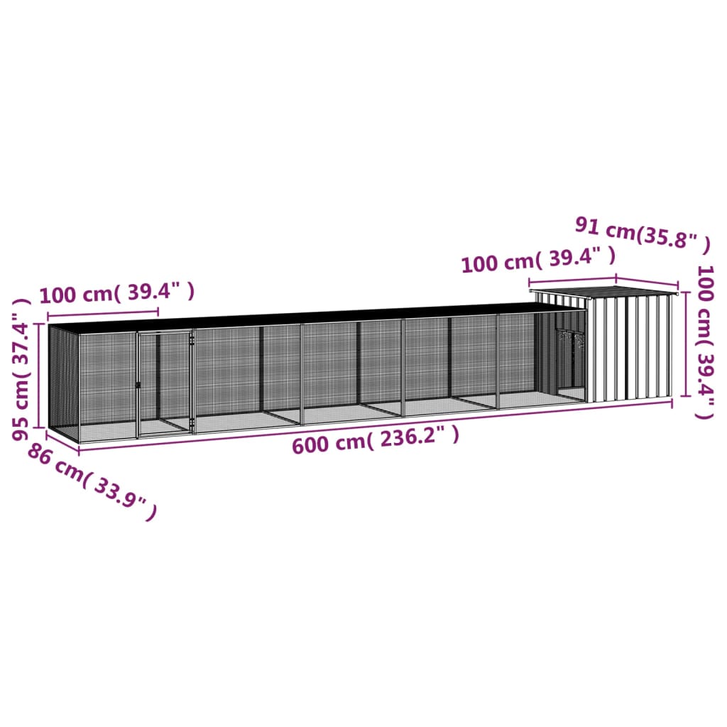 vidaXL Chicken Cage Grey 600x91x100 cm Galvanised Steel