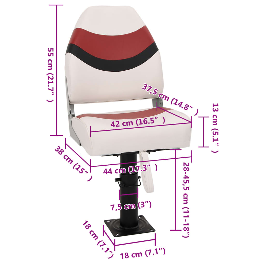 vidaXL Boat Seat with Pedestal Height Adjustable 360° Rotatable