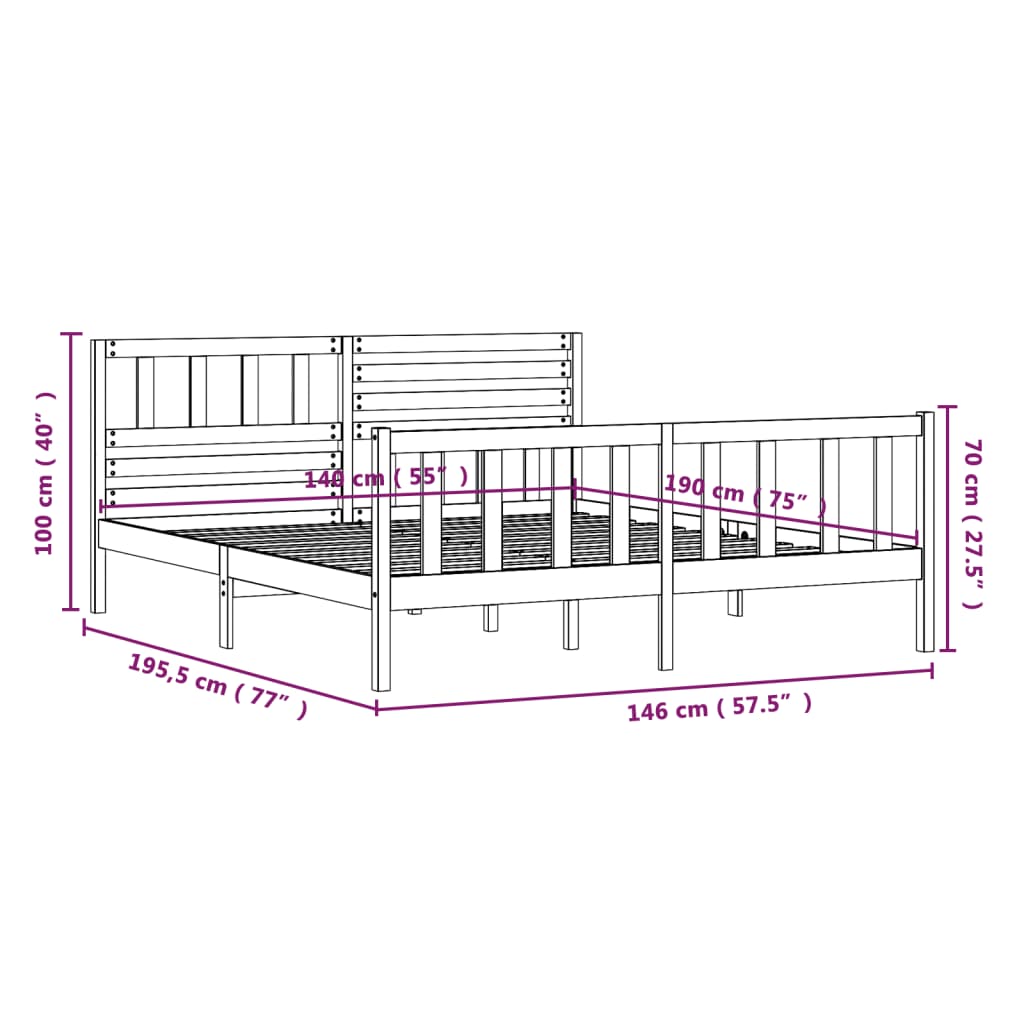 vidaXL Bed Frame without Mattress White Solid Wood 140x190 cm (810063+814145)