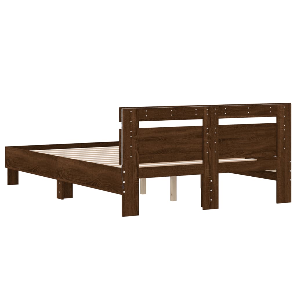 vidaXL Bed Frame with LED without Mattress Brown Oak 135x190 cm Double