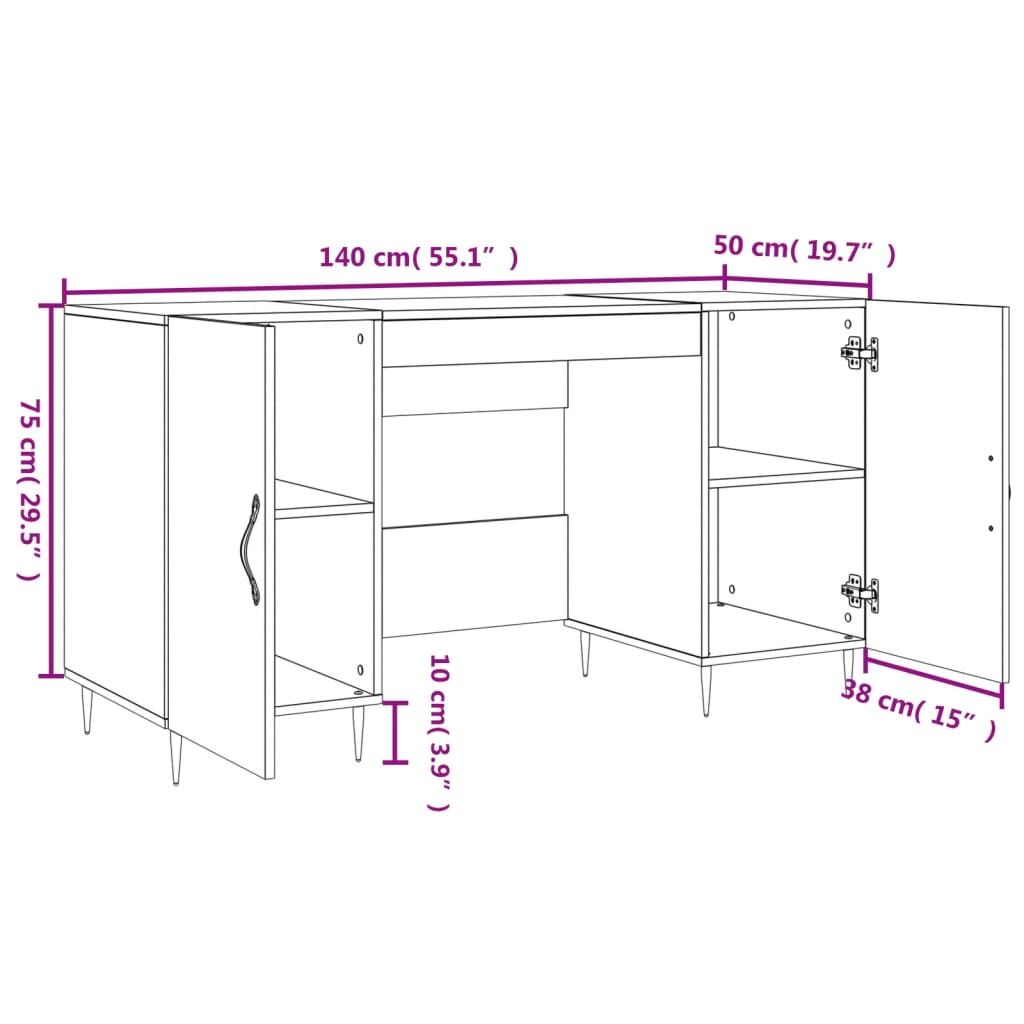 vidaXL Desk Black 140x50x75 cm Engineered Wood