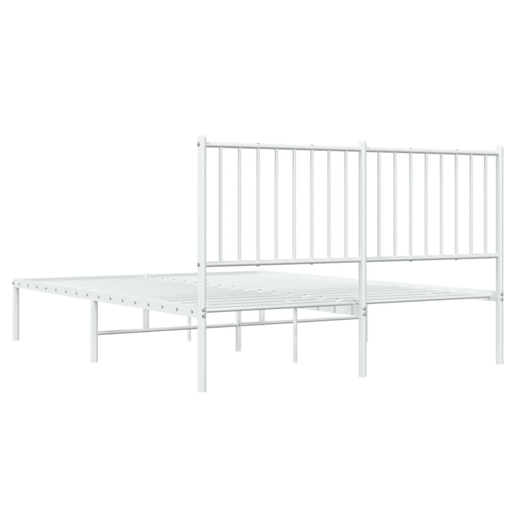 vidaXL Metal Bed Frame without Mattress with Headboard White 135x190 cm Double