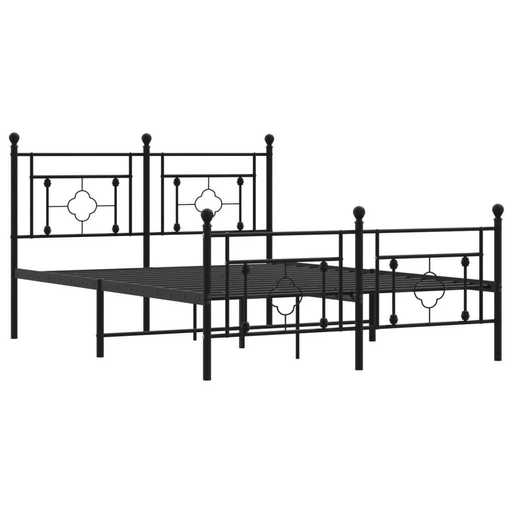 vidaXL Metal Bed Frame without Mattress with Footboard Black 135x190 cm Double