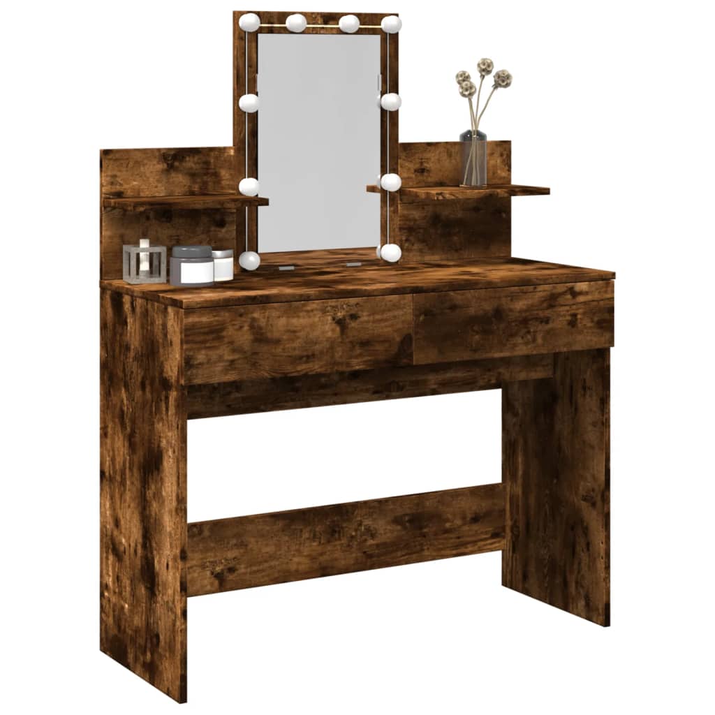 vidaXL Dressing Table with LED Smoked Oak 100x40x130 cm