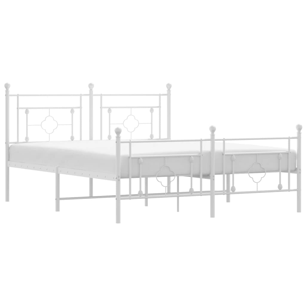 vidaXL Metal Bed Frame without Mattress with Footboard White 150x200 cm King Size