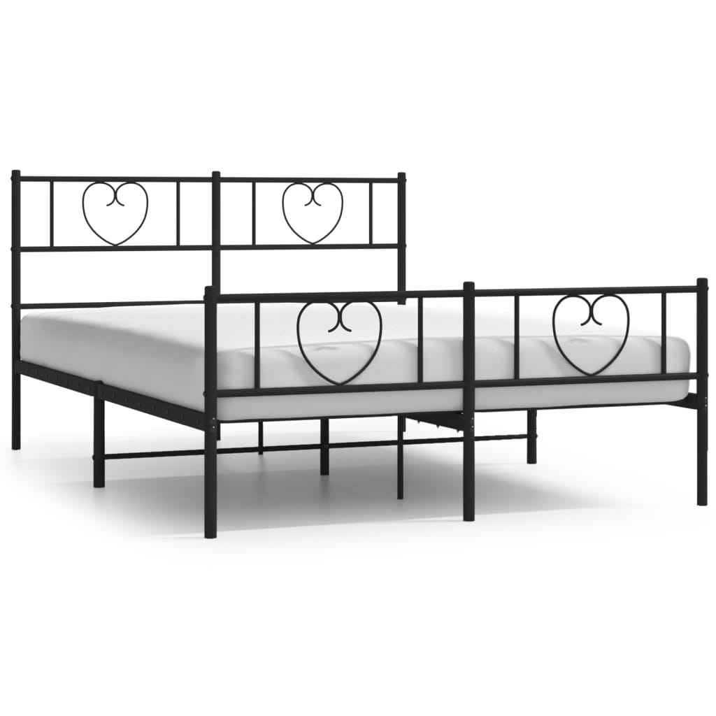 vidaXL Metal Bed Frame without Mattress with Footboard Black 135x190 cm Double