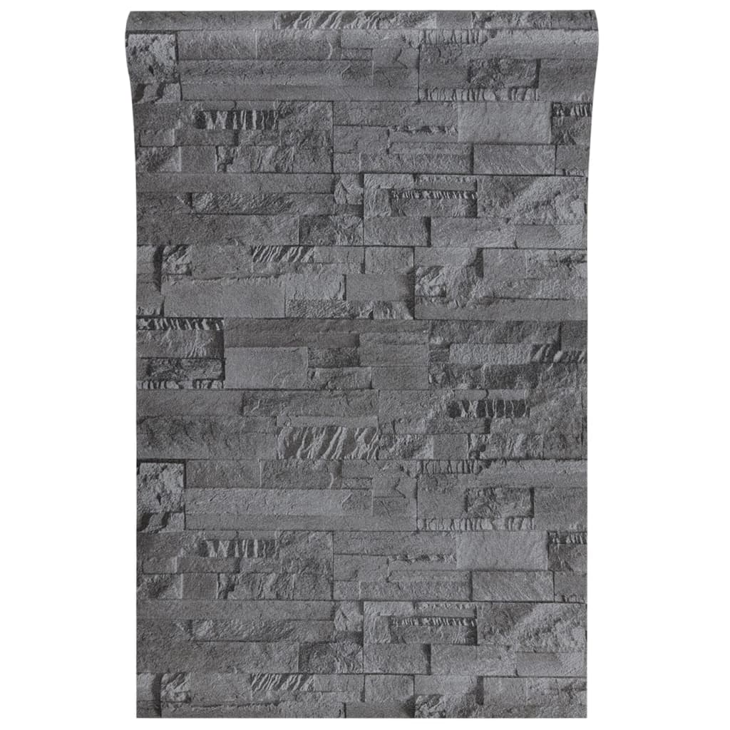 vidaXL Wallpaper 3D Stone Look Black 10x0.53 m Non-woven