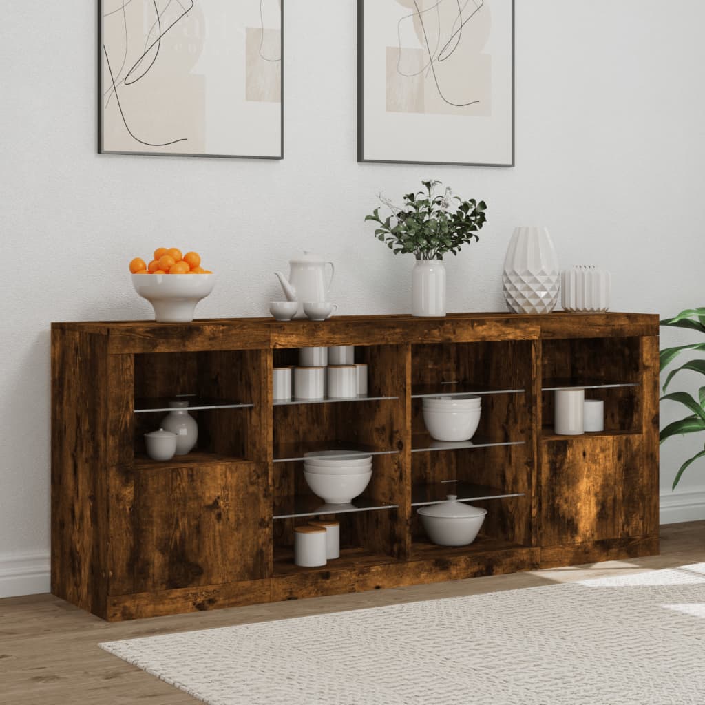 vidaXL Sideboard with LED Lights Smoked Oak 163x37x67 cm