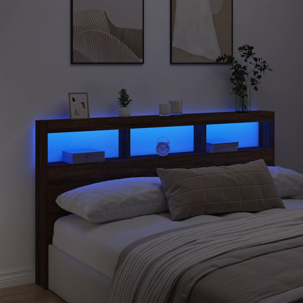 vidaXL Headboard Cabinet with LED Brown Oak 180x17x102 cm