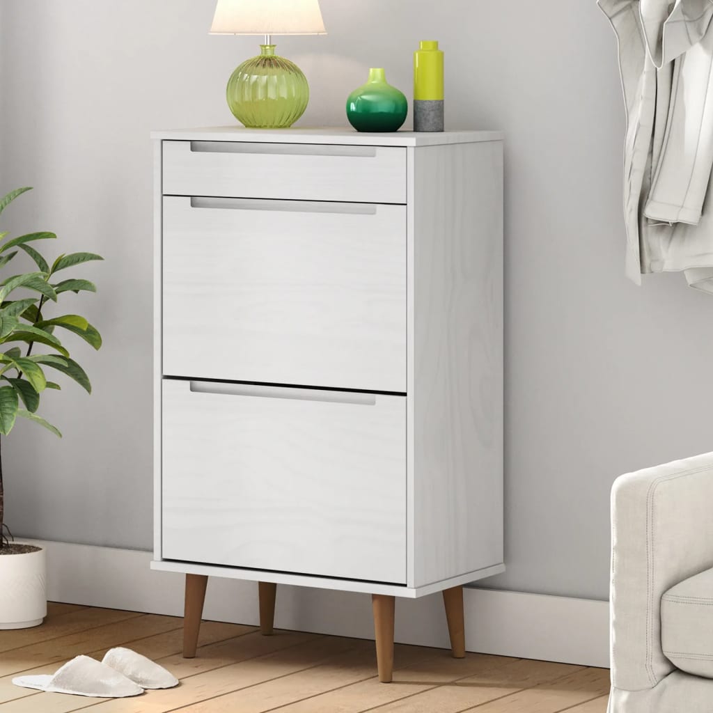 vidaXL Shoe Cabinet MOLDE White 59,5x35x103 cm Solid Wood Pine