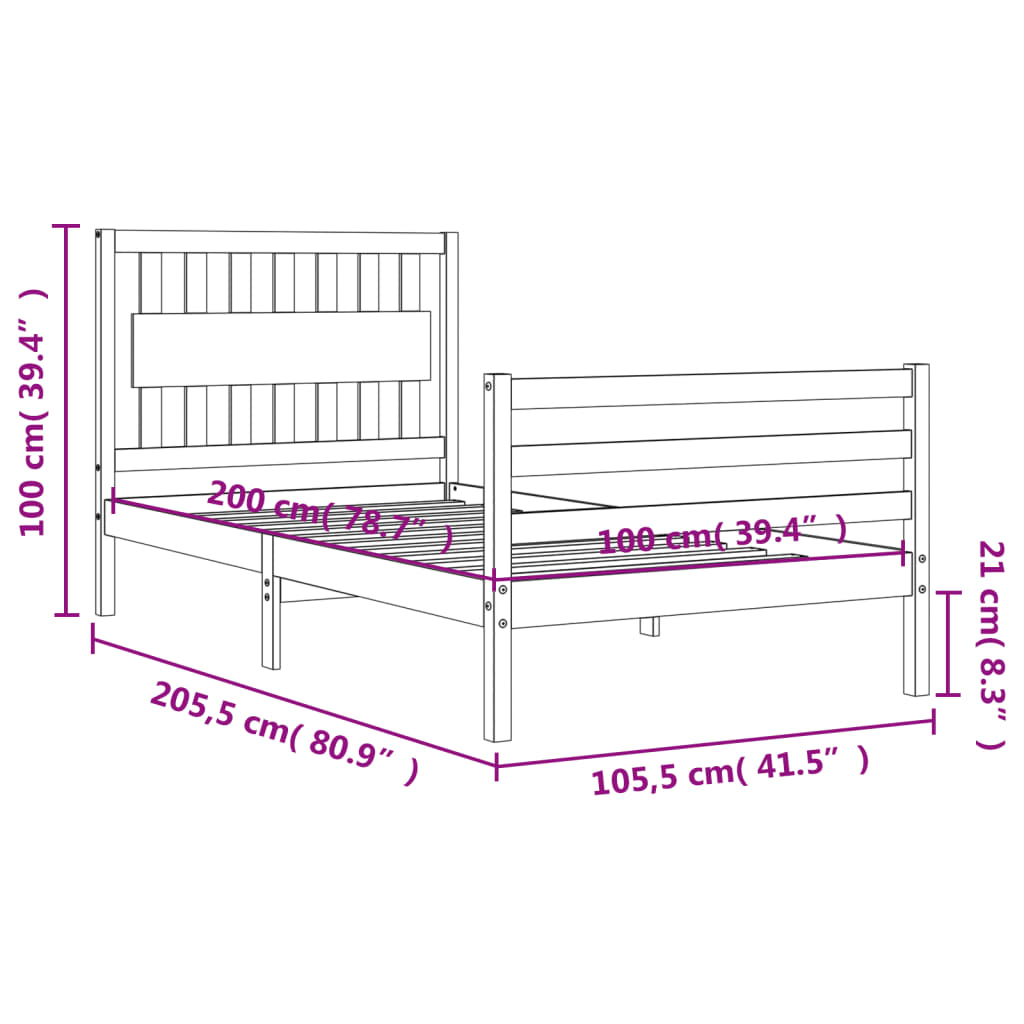 vidaXL Bed Frame without Mattress 100x200 cm Solid Wood