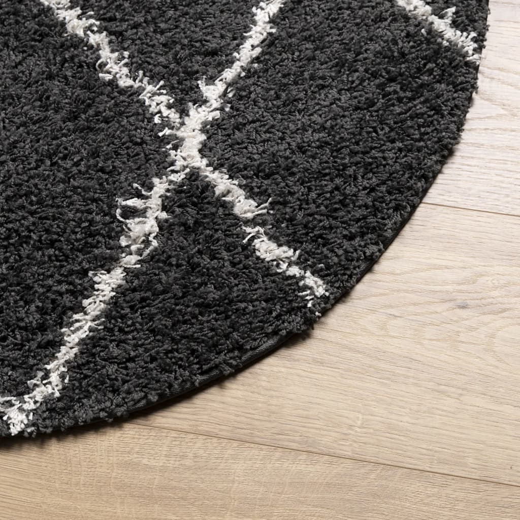 vidaXL Shaggy Rug PAMPLONA High Pile Modern Black and Cream Ø 160 cm