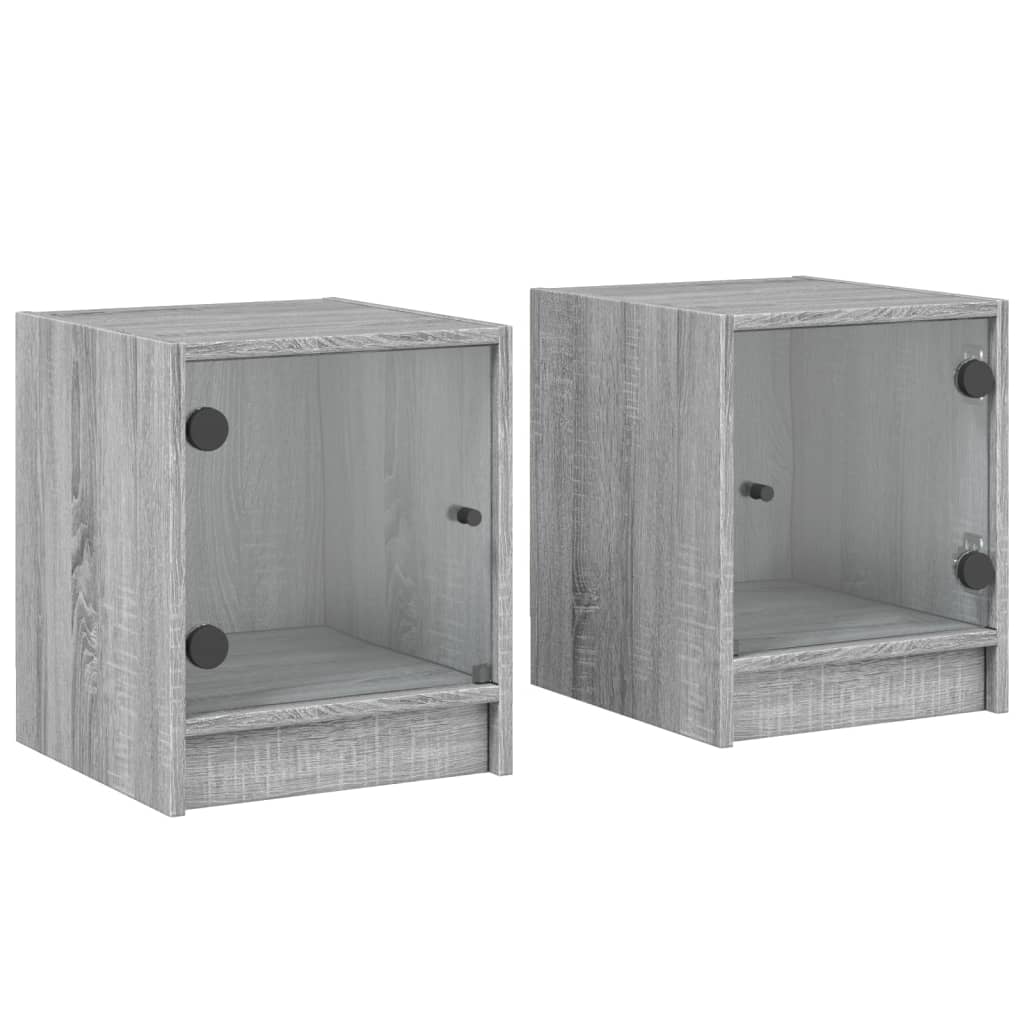 vidaXL Bedside Cabinets with Glass Doors 2 pcs Grey Sonoma 35x37x42 cm