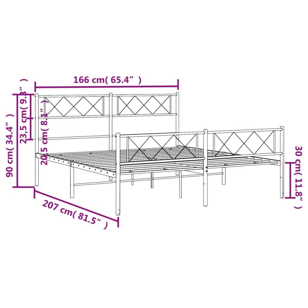 vidaXL Metal Bed Frame without Mattress with Footboard White 160x200 cm