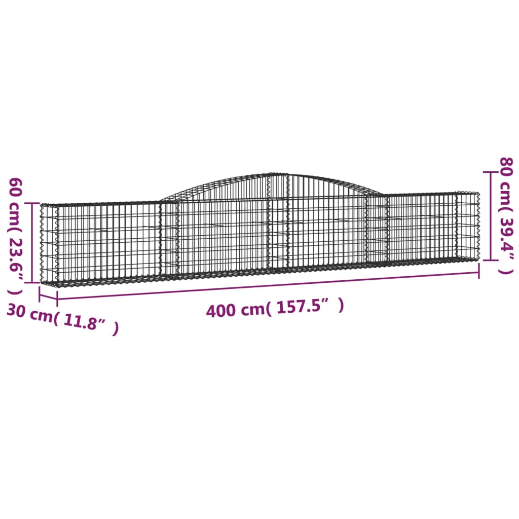 vidaXL Arched Gabion Baskets 25 pcs 400x30x60/80 cm Galvanised Iron