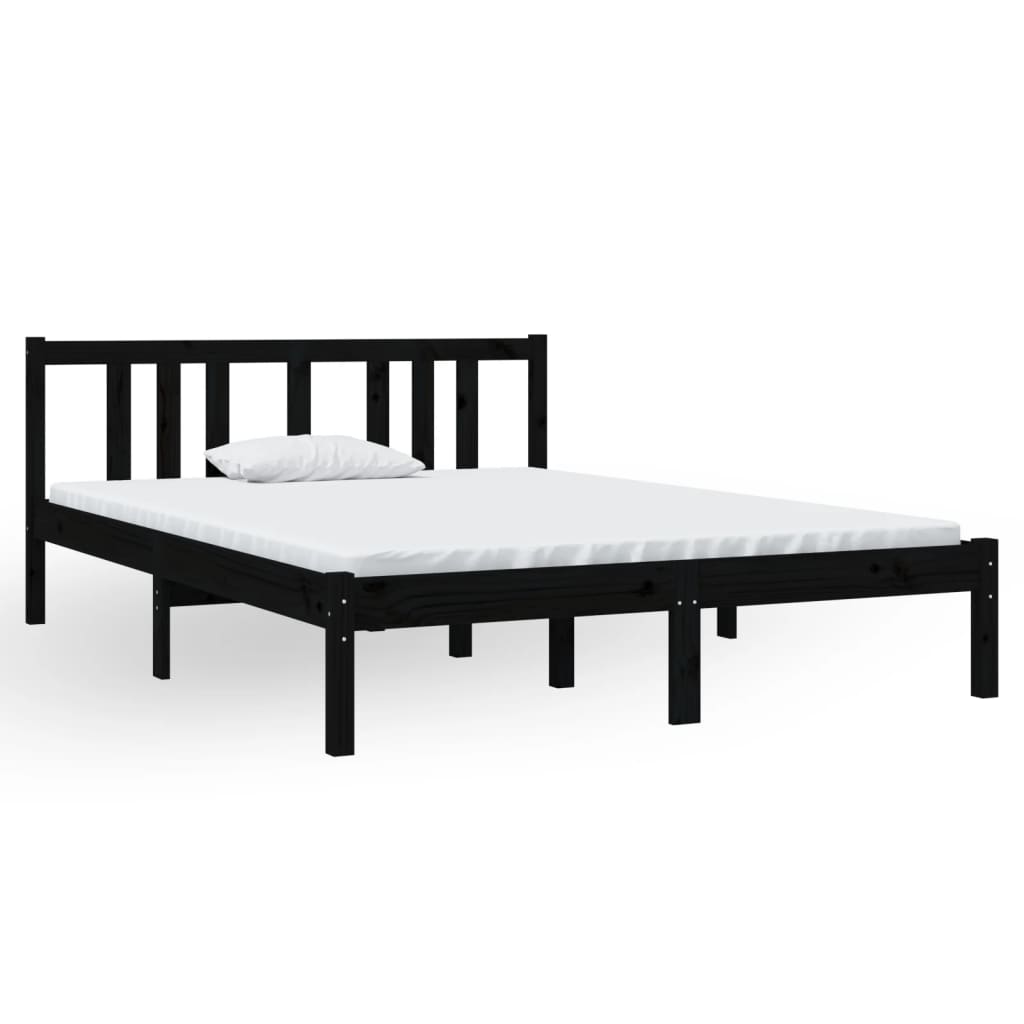 vidaXL Bed Frame without Mattress Black Solid Wood 135x190 cm Double