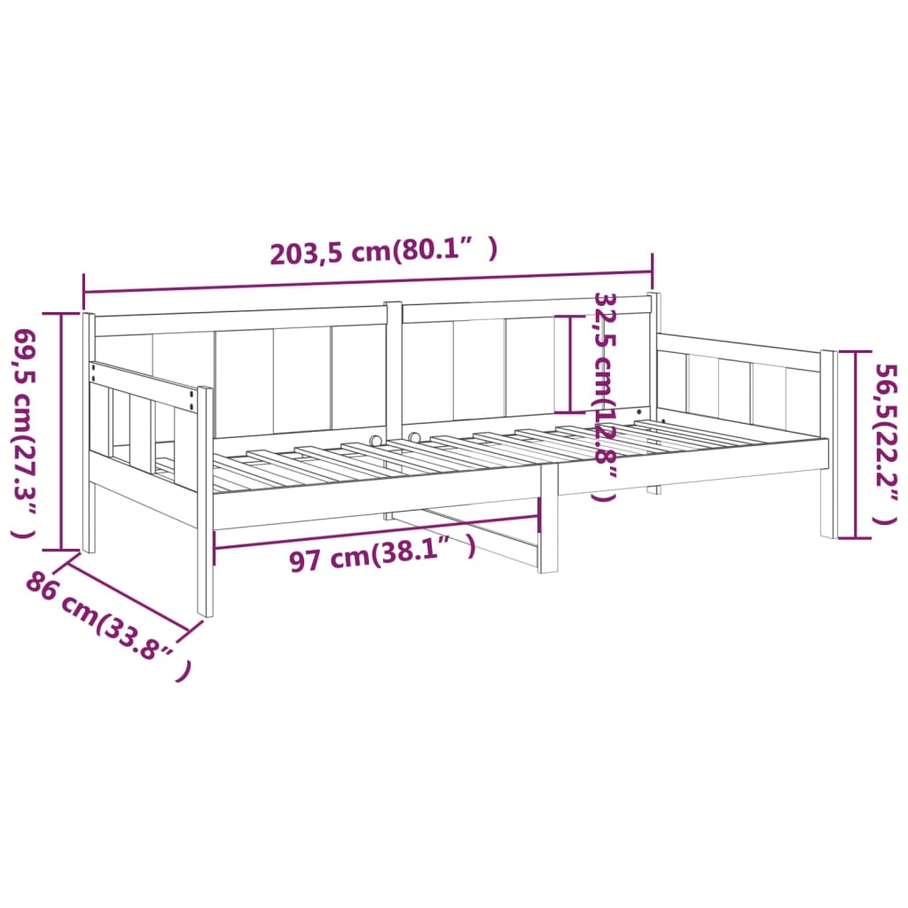 vidaXL Day Bed without Mattress Honey Brown Solid Wood Pine 80x200 cm