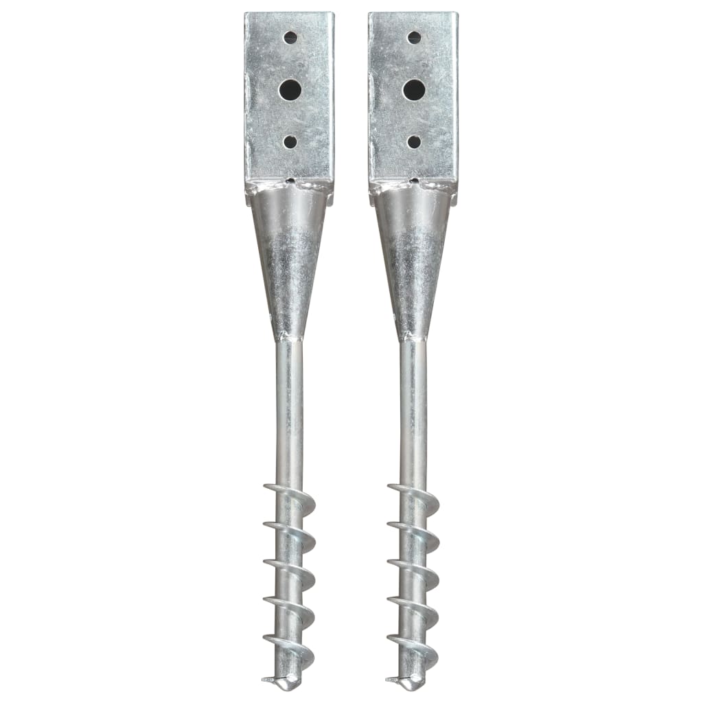 vidaXL Ground Spikes 2 pcs Silver 7x7x56 cm Galvanised Steel