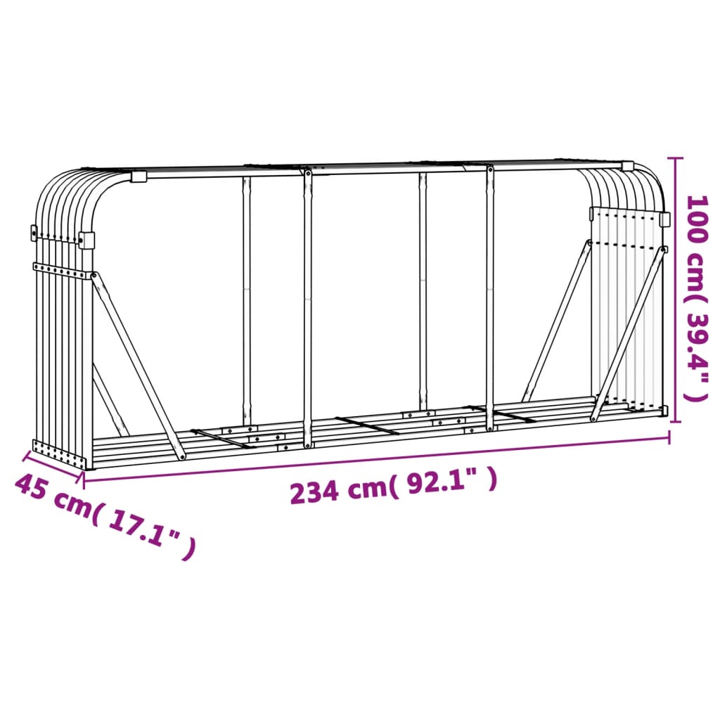 vidaXL Log Holder Anthracite 234x45x100 cm Galvanised Steel