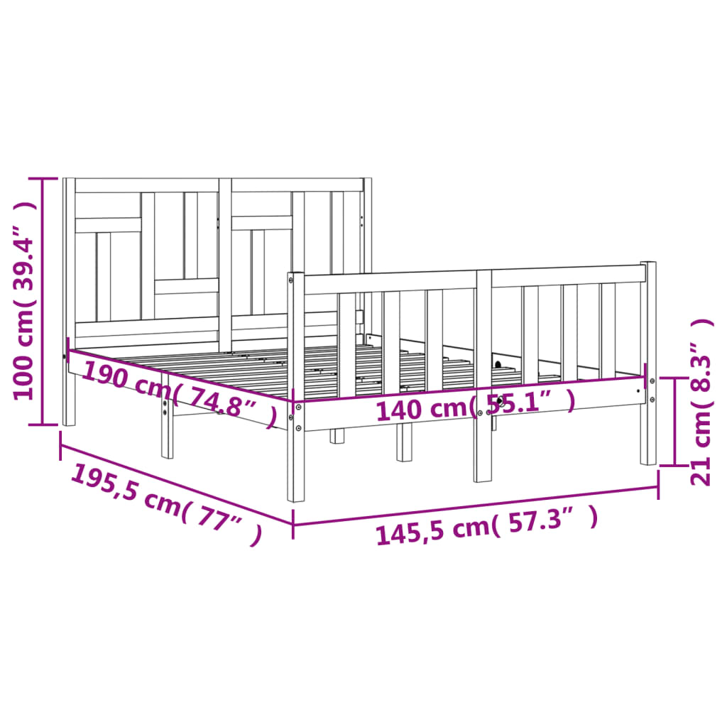 vidaXL Bed Frame without Mattress White 140x190 cm Solid Wood Pine