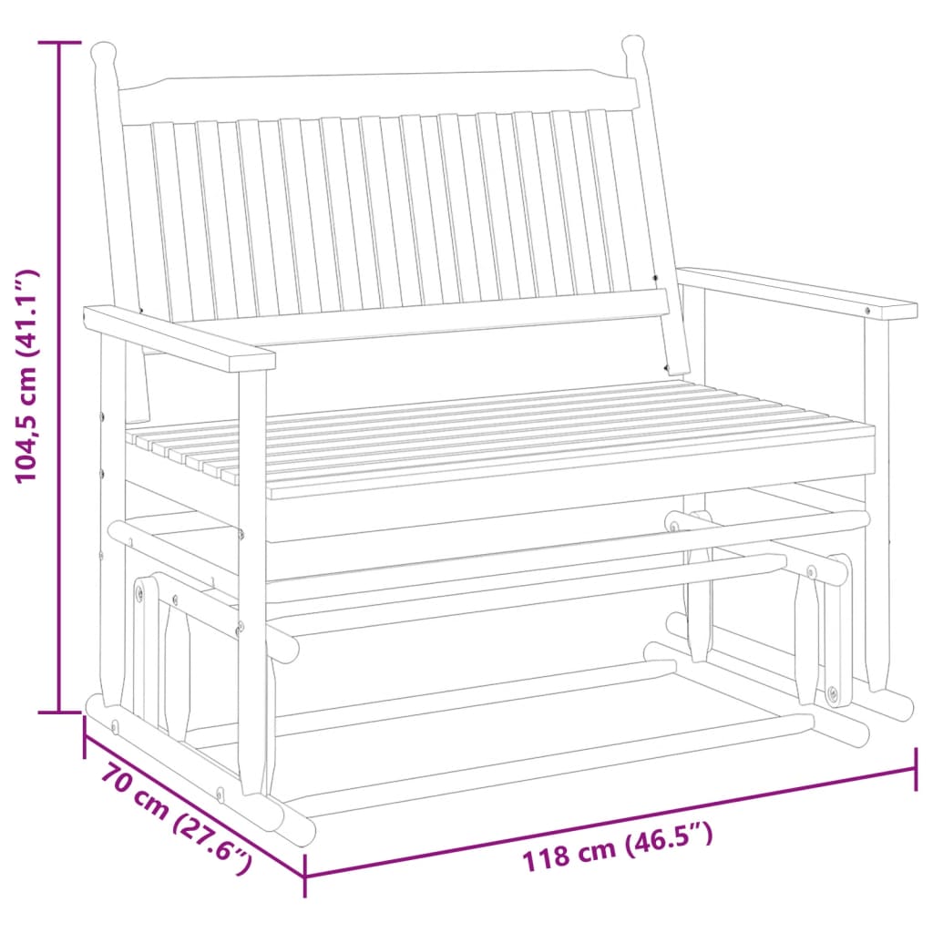 vidaXL Glider Bench Brown 118x70x104.5 cm Solid Wood Poplar