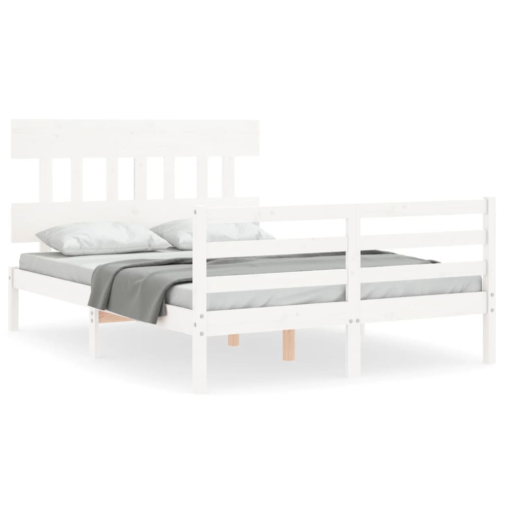 vidaXL Bed Frame without Mattress White Double Solid Wood